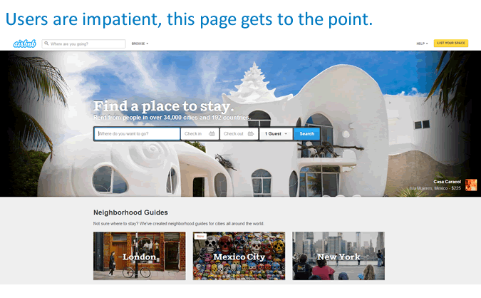 Landing page example: Air BnB
