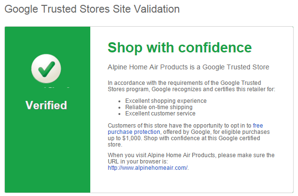 Google Trusted Stores validation page
